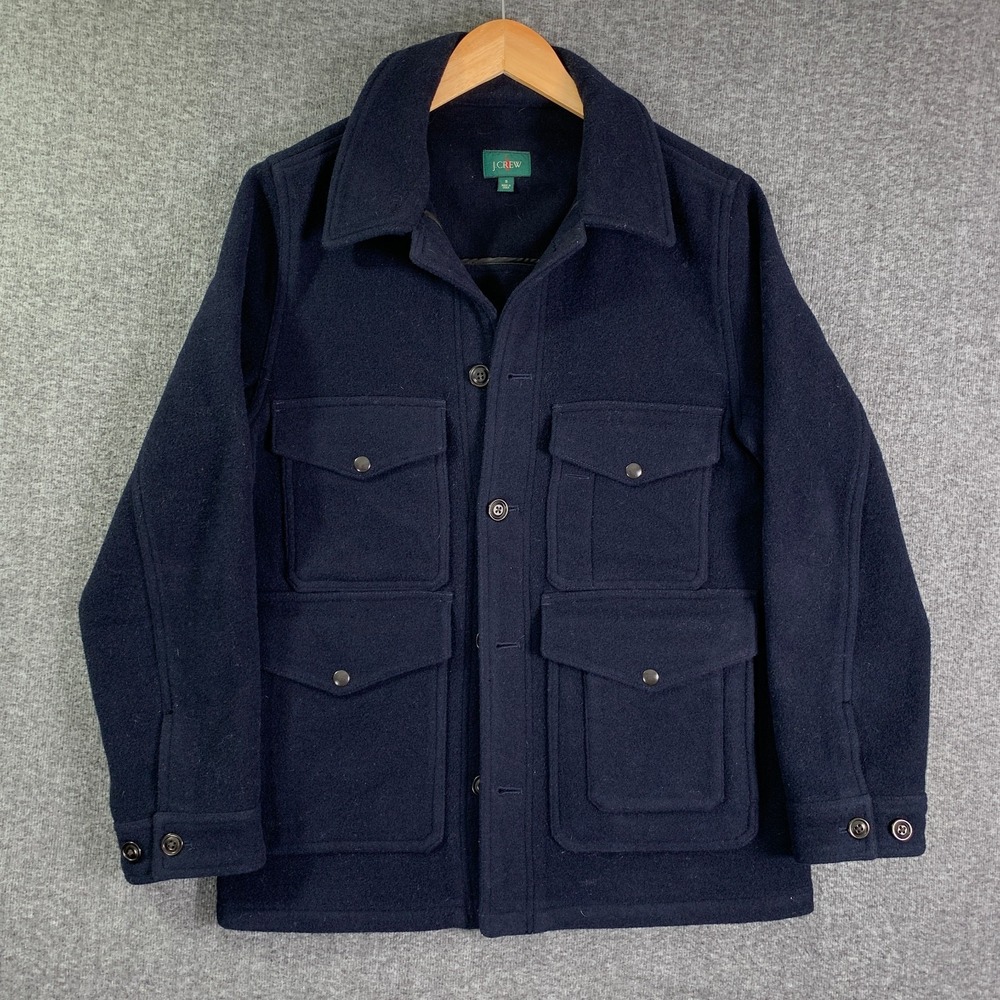 J Crew Cruiser Jacket Men Small Oarsman Wool Navy Retro Field Pockets Coat